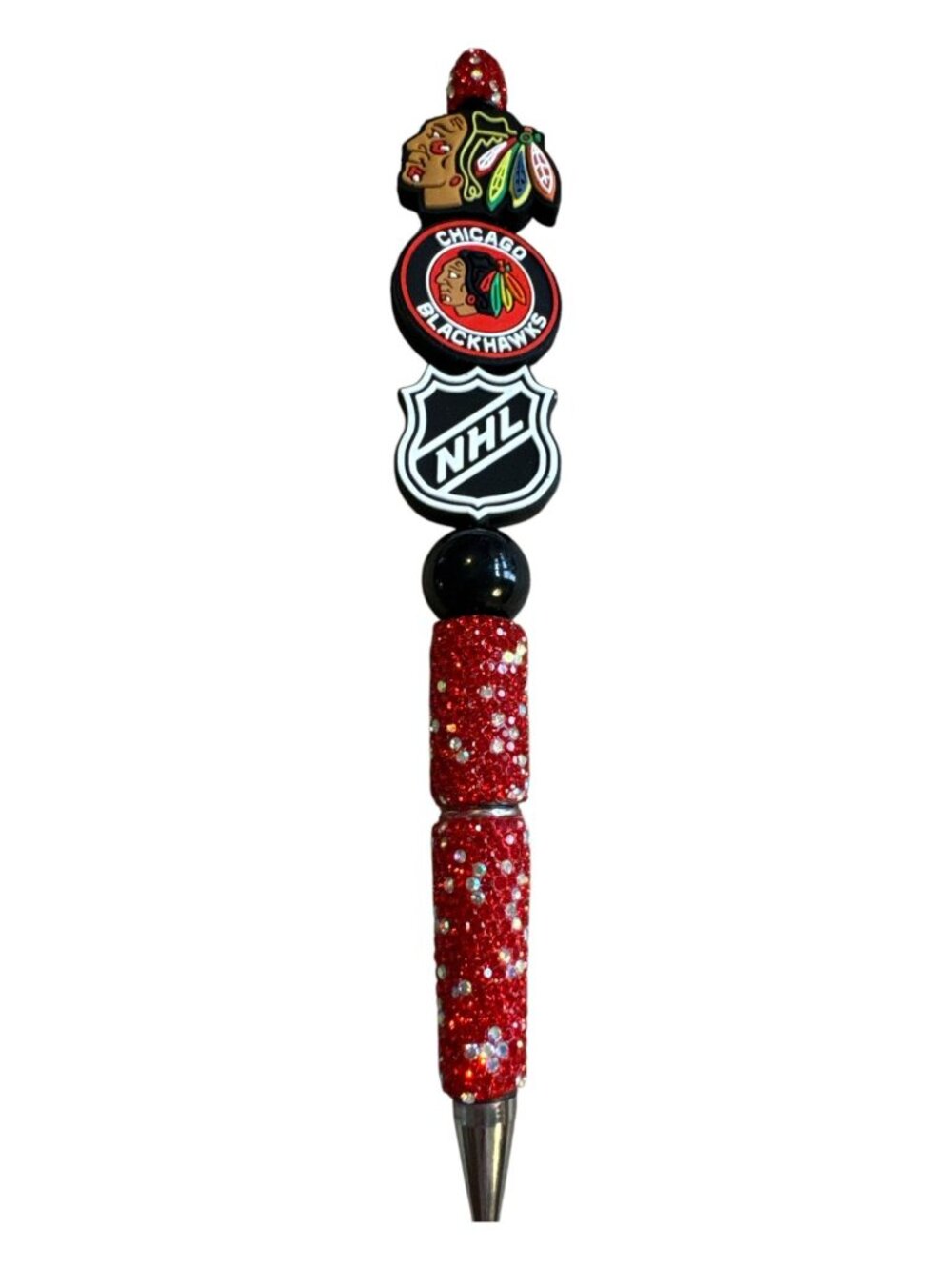 Chicago Blackhawks NHL Glitter Ballpoint Pen With Team Logos & Rhinestone Detail